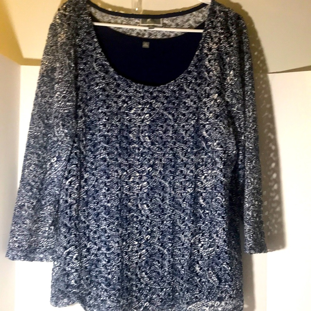 JM Collection size xl long sleeves sweater attached tank blue white
